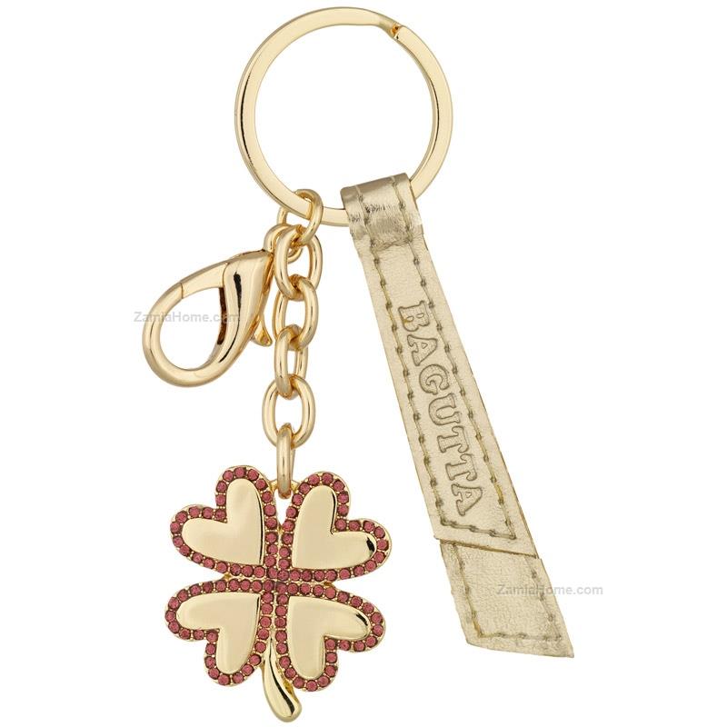 Four leaf clover keychain white red stones