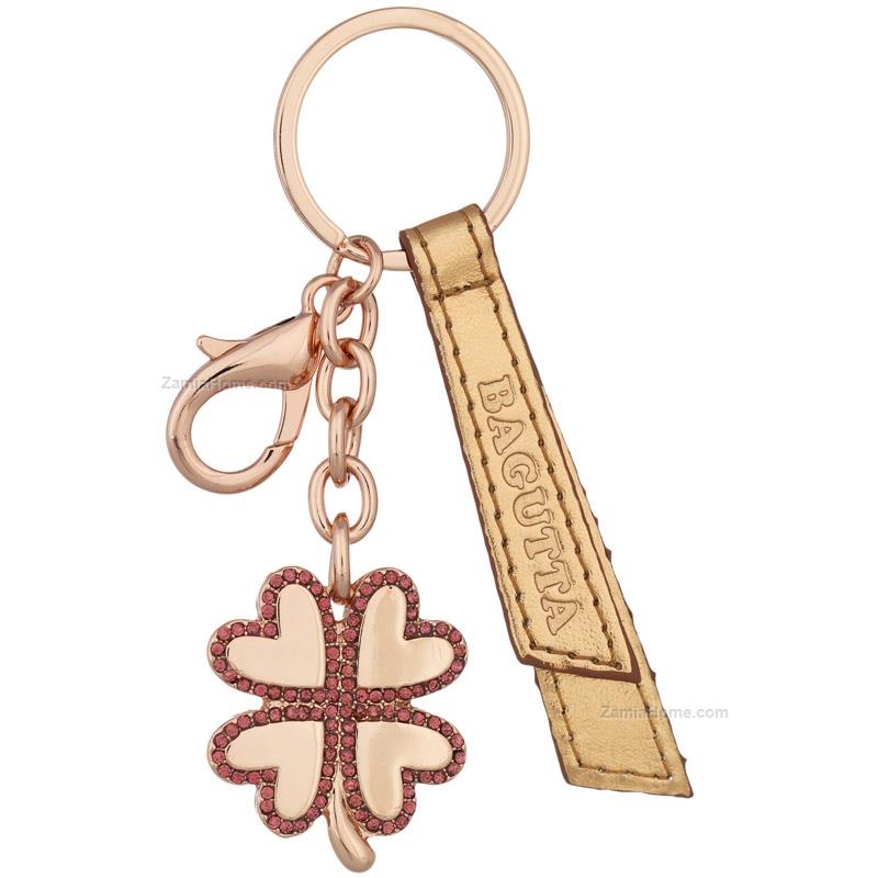 Four leaf clover keychain white red stones