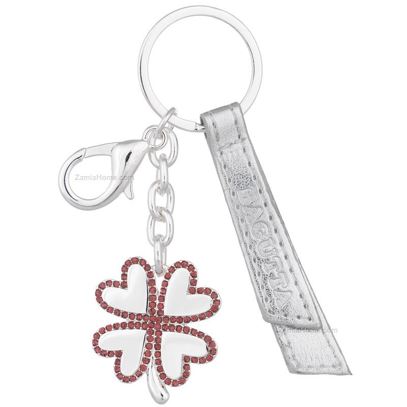Four leaf clover keychain white red stones