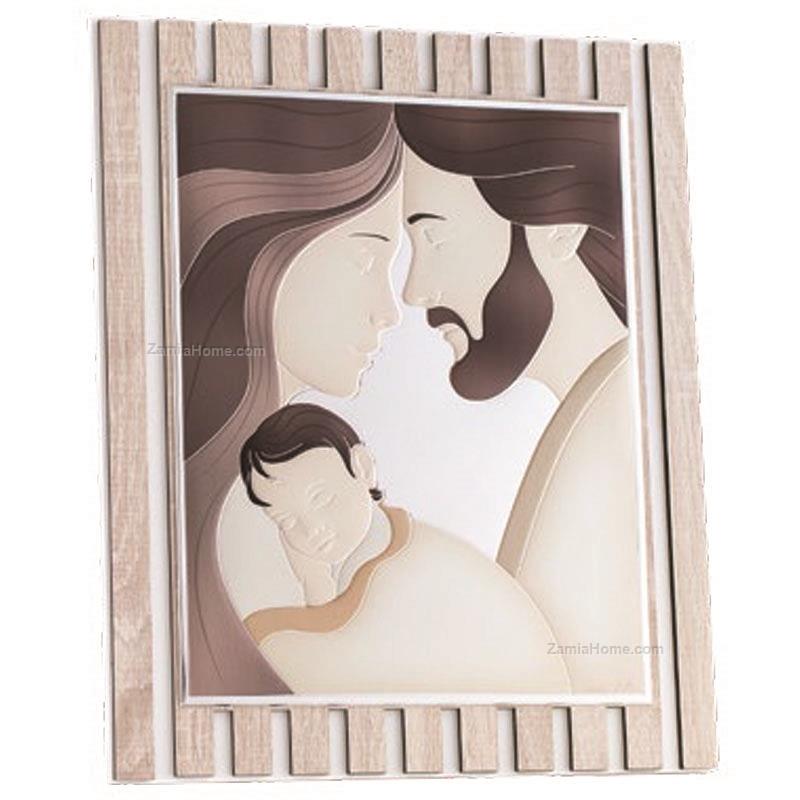 Sacra famiglia su pannello righe