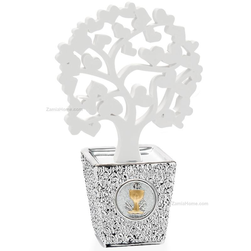 Vasetto comunione con albero bianco cuori
