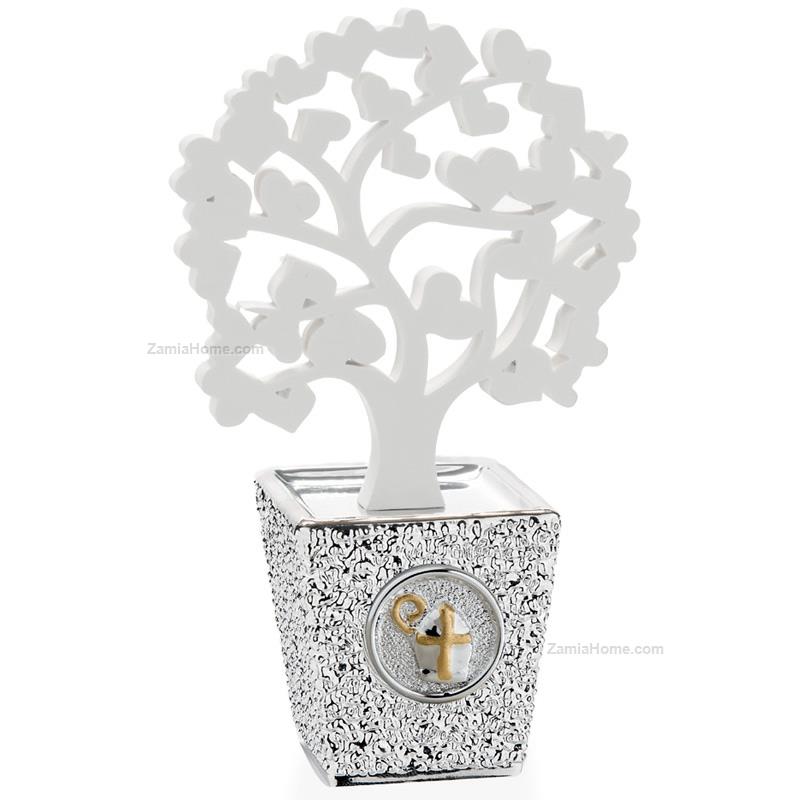 Vasetto cresima con albero bianco cuori