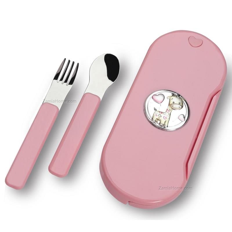 Set pappa giraffa thilia argenti cm 8x18 rosa set pappa bimbo cm453348  prima infanzia pappa