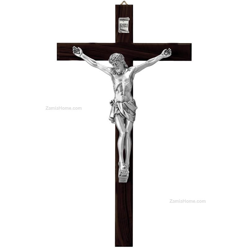 Silver satin crucifix